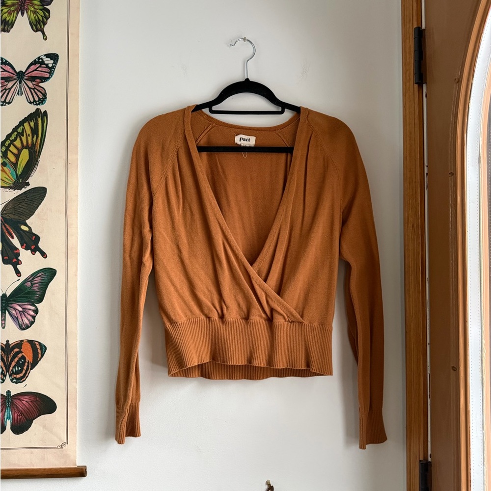 Pact Organic Cotton Orange Faux Wrap Long Sleeve